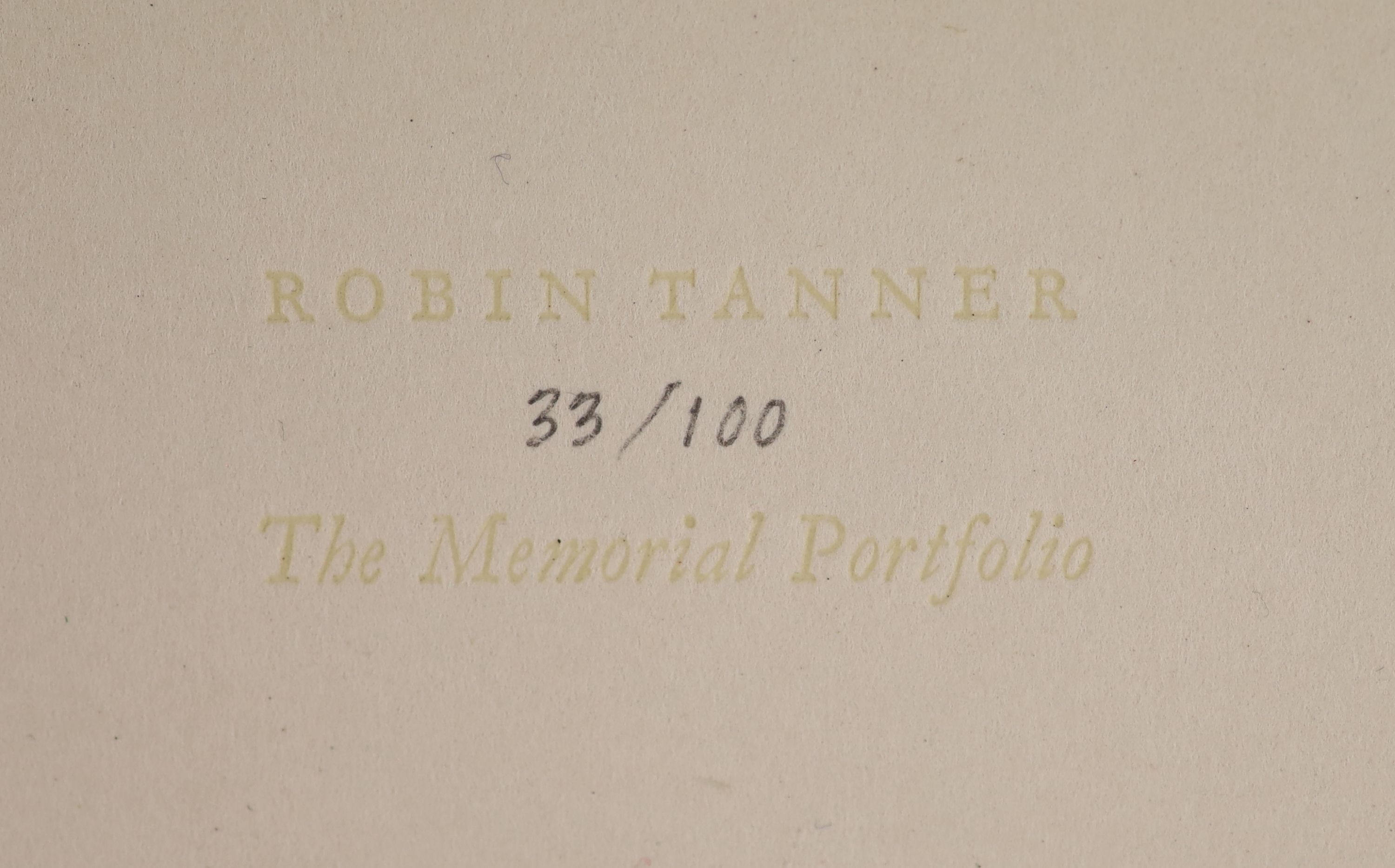 Tanner, Robin (British 1904-1988) - The Memorial Portfolio, folio, the complete set of 12 etchings with tissue guards, each numbered 33/100 in pencil, loose, on Fabriano paper, with wide margins, introduction by Merivale